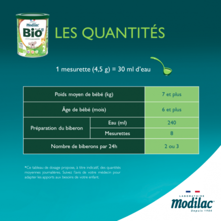 Modilac Bio 2 Lait infantile 2ème âge - Bébé 6 à 12 mois