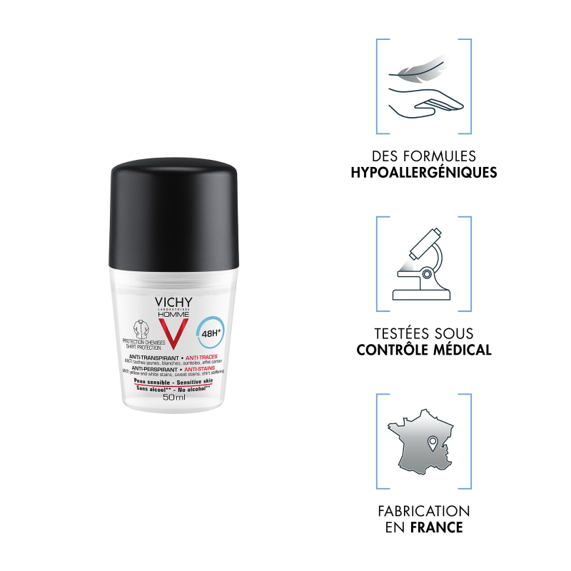 Vichy Homme Déodorant 48H anti-transpirant Roll-On – Paramarket.com