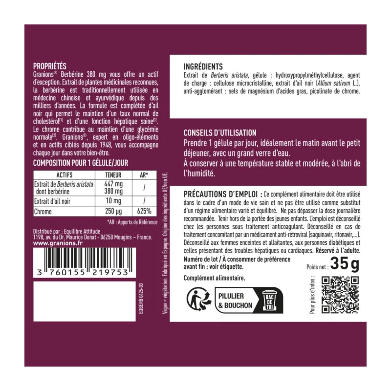 Granions Berberine 380mg Gélules - Paramarket.com