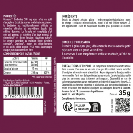 Granions Berberine 380mg Gélules - Paramarket.com