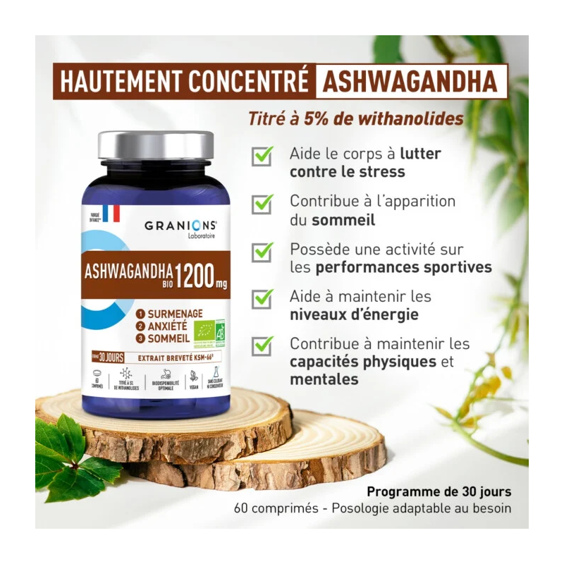 Granions Ashwagandha Bio 1200mg Comprimés – Paramarket.com