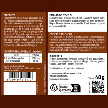 Granions Ashwagandha Bio 1200mg Comprimés – Paramarket.com