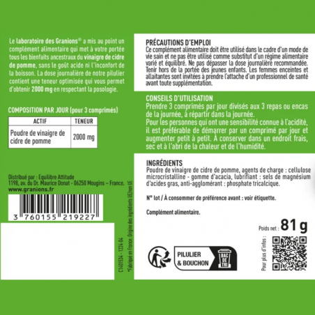Granions Vinaigre de cidre de pomme 2000mg Comprimés - Paramarket.com
