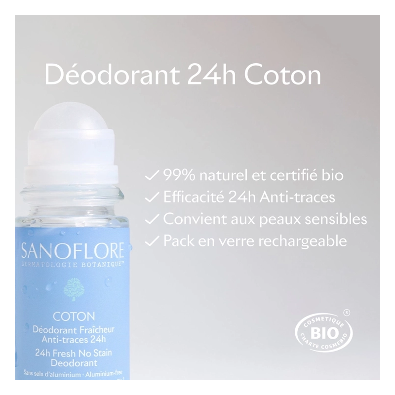 Sanoflore Déodorant Coton 24h Roll-On - Paramarket.com