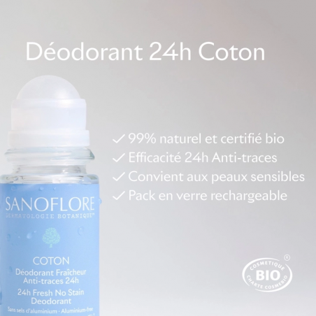 Sanoflore Déodorant Coton 24h Roll-On - Paramarket.com